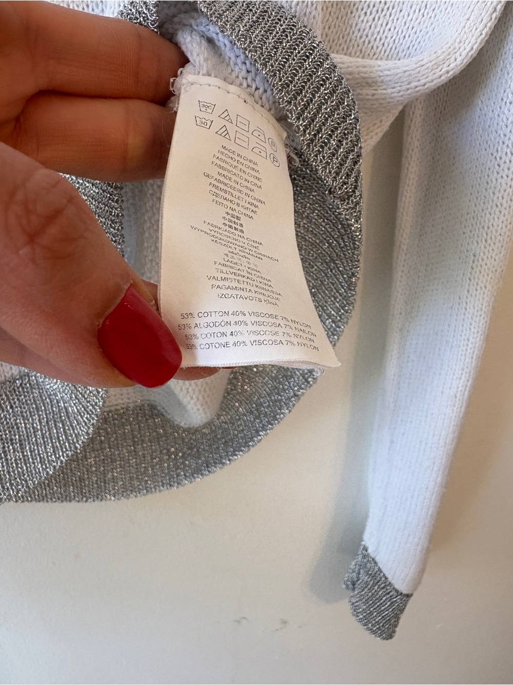 Michael Kors White Knit Sweater Metallic Silver Trim Open Back Size M - Picture 9 of 9